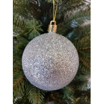 Новогодний шар "Блестки" Ø80мм серебряный, цена за набор 4шт